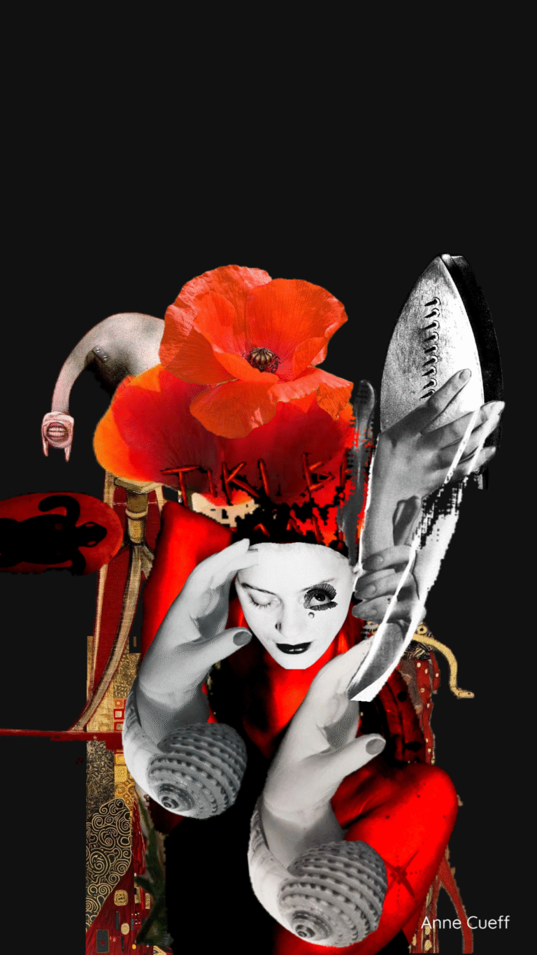 Collage moderne surréaliste hommage à Man Ray, Dora Maar, Bacon, Klimt et Duchamp.