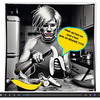 Vignette du clip La Métapagaille Heinz - une uchronie visuelle avec Andy Warhol mis en scène par Cueff